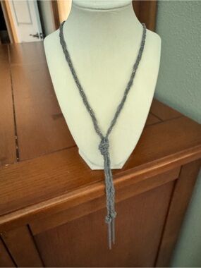 Gunmetal Lariat Necklace With Gold Accents